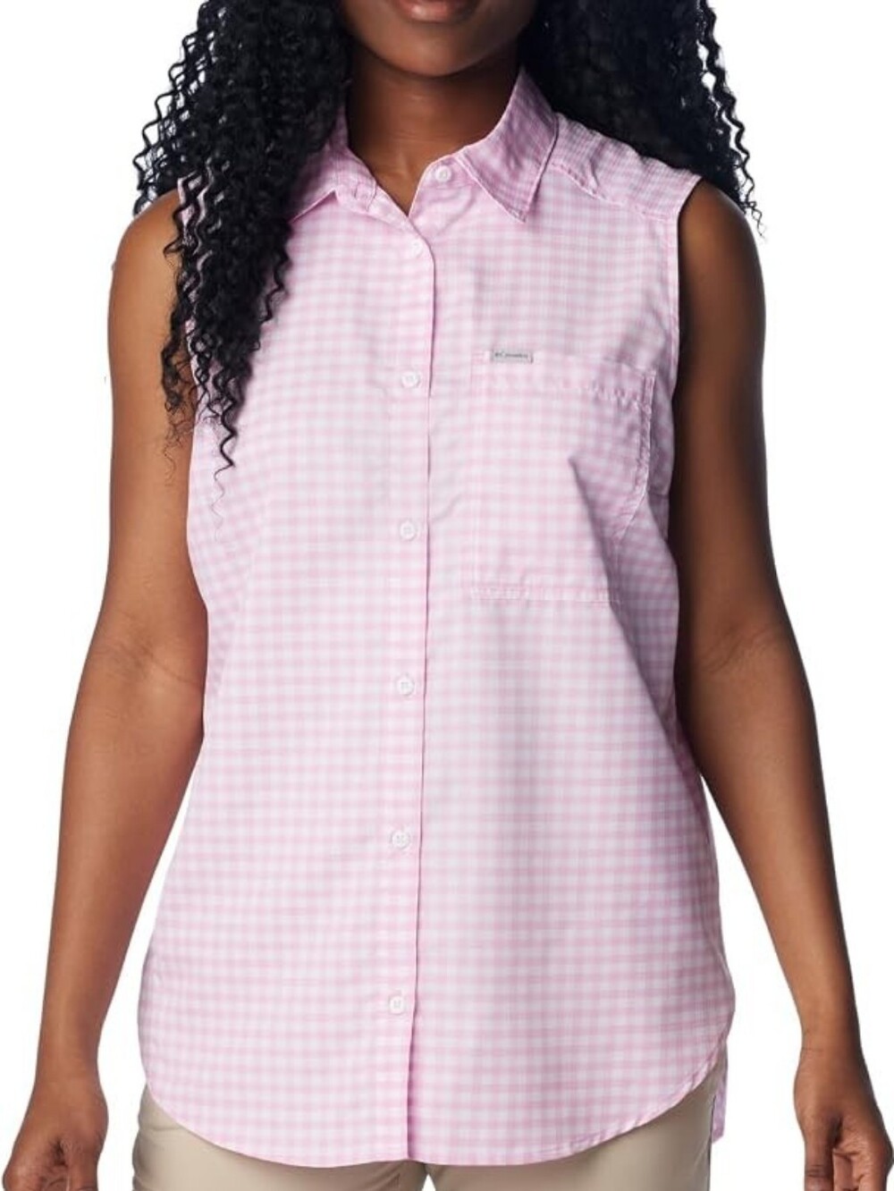 Columbia Pink Gingham Sleeveless Button Front Shirt Top Women's Size XL